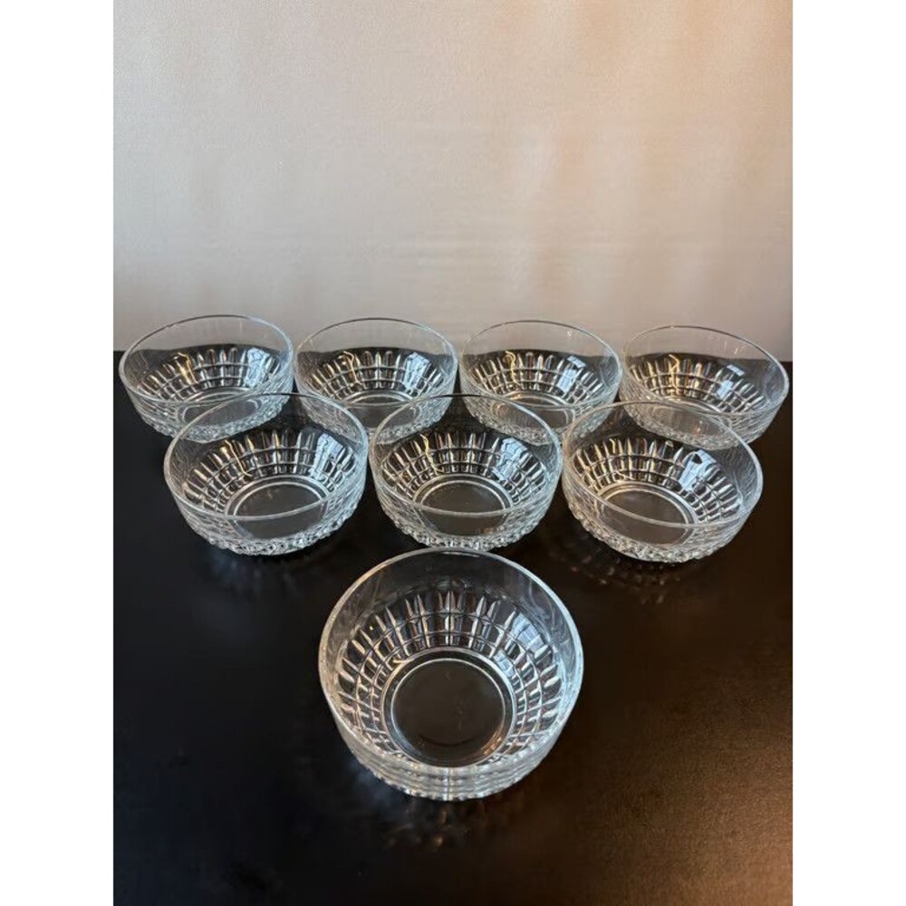 Set of 8 Cut Crystal Dessert Bowls Geometric Vintage Tableware
